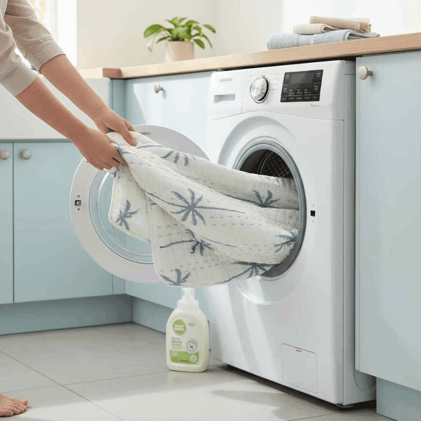 Palm Breeze Baby Comforter – Handmade Kantha Style 100% Cotton (0–3 Years) - Image 4