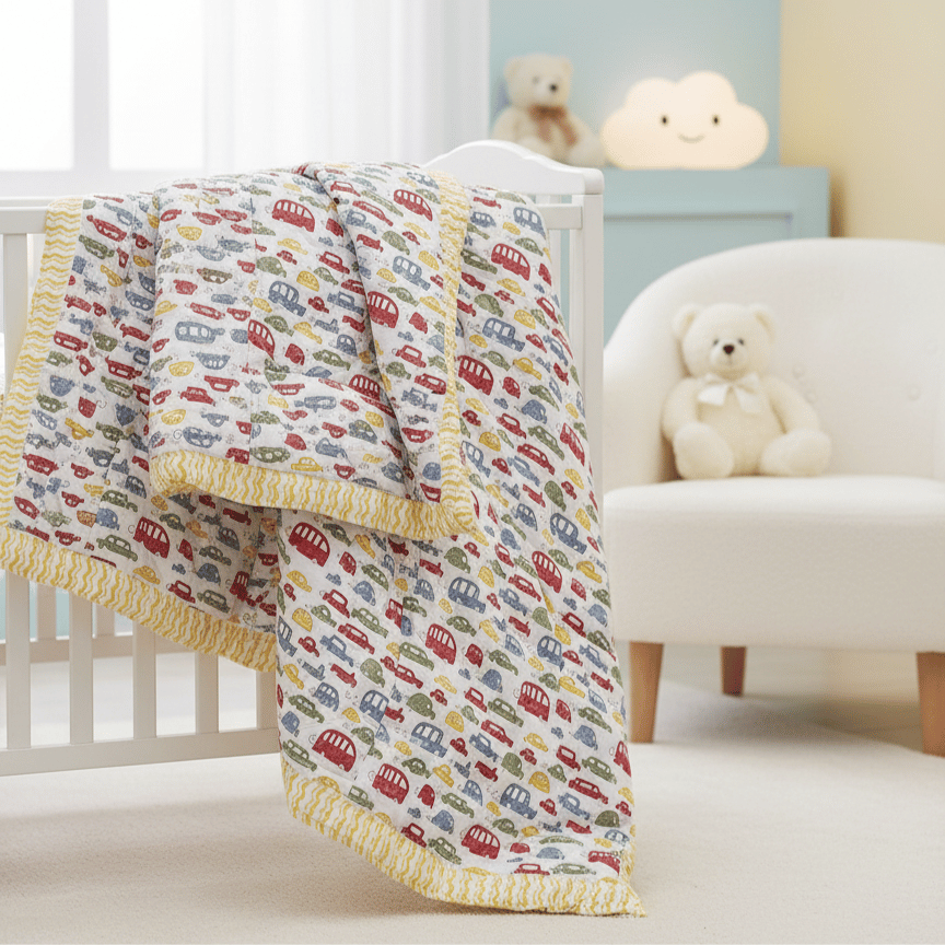 Multicolour Cars Handblock Baby Comforter