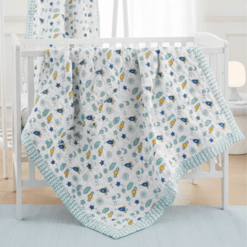 Space Rockets Handblock Baby Comforter