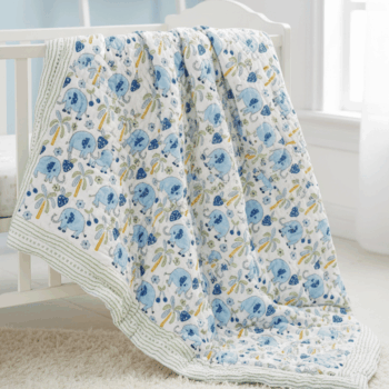 Blue Elephant Jungle Handblock Baby Comforter