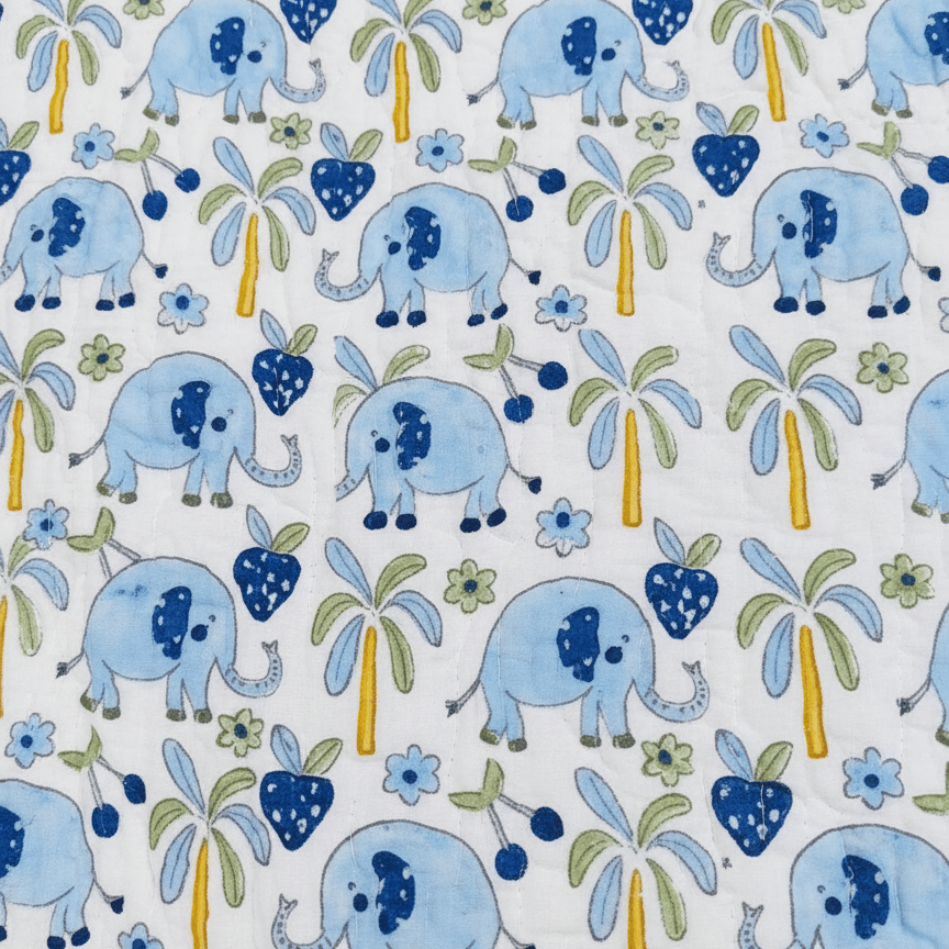 Blue Elephant Handblock Baby Comforter 100% Cotton (0–5 Years) - Image 2
