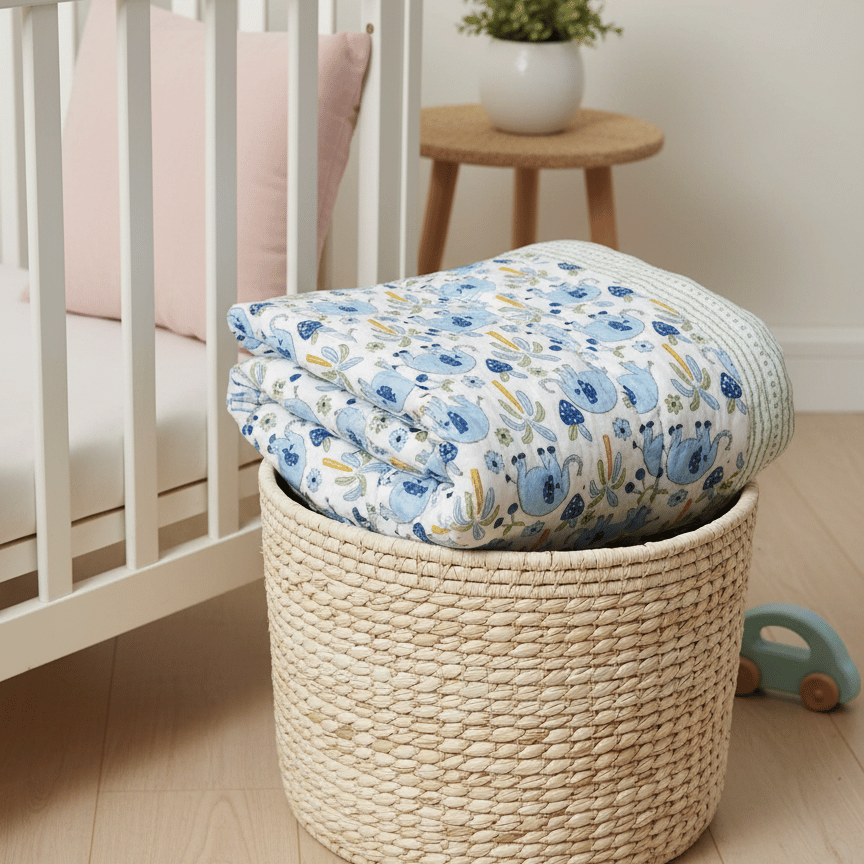 Blue Elephant Handblock Baby Comforter 100% Cotton (0–5 Years) - Image 3