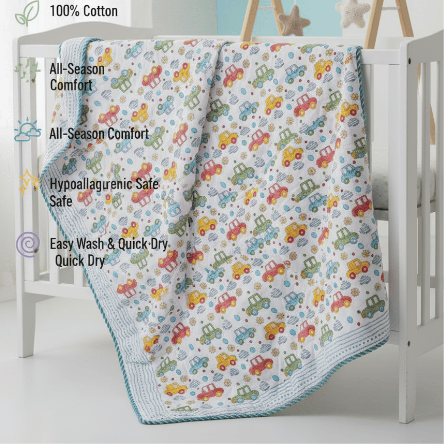 Multicolour Cars Cotton Dohar for Kids