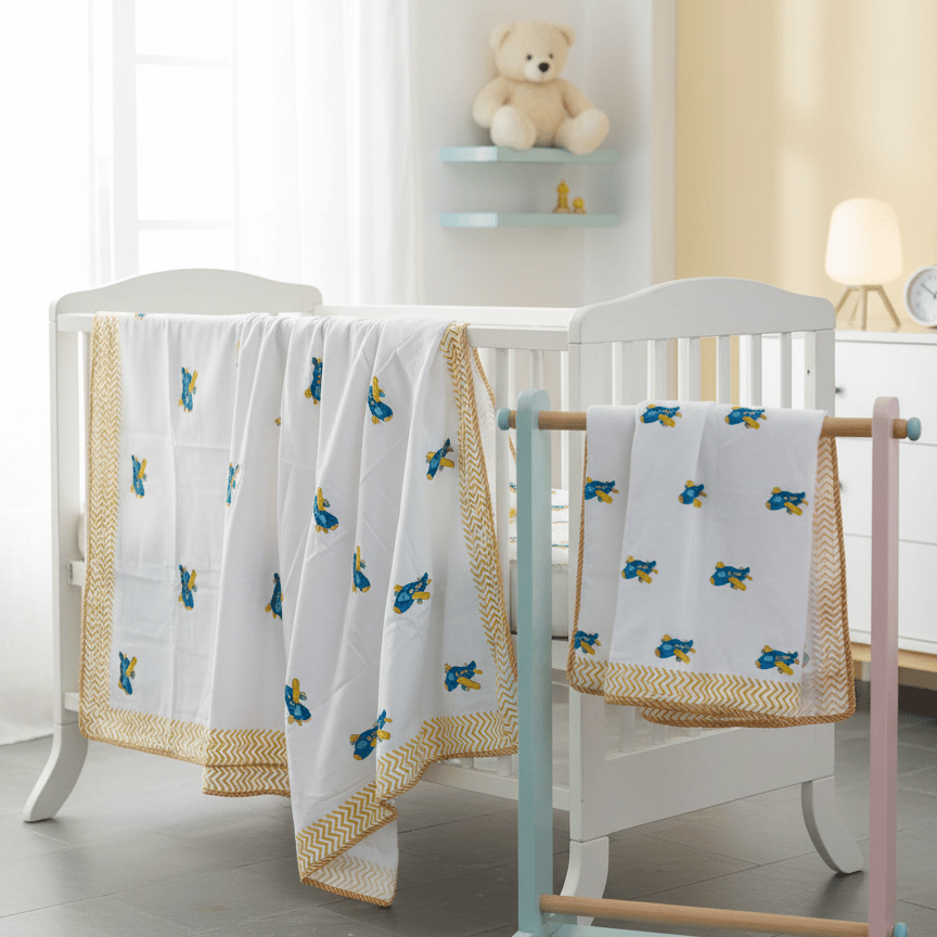 Blue Plane Handprint Dohar for Kids