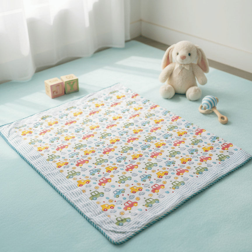 Multicolour Cars Cotton Dohar for Kids (0-5 Years) - Image 4