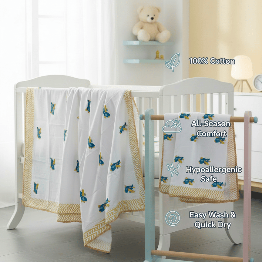 Blue Airplane Cotton Dohar for Kids (0-5 years) - Image 5