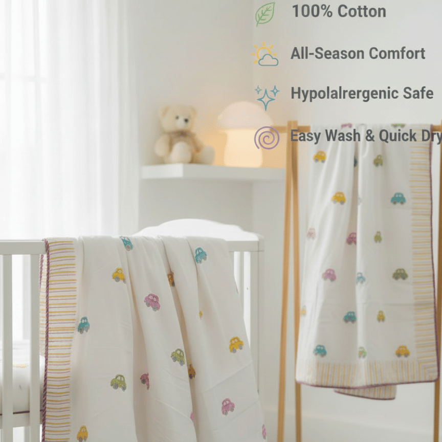 Pastel Cars Cotton Dohar for Kids (0-5 Years) - Image 6